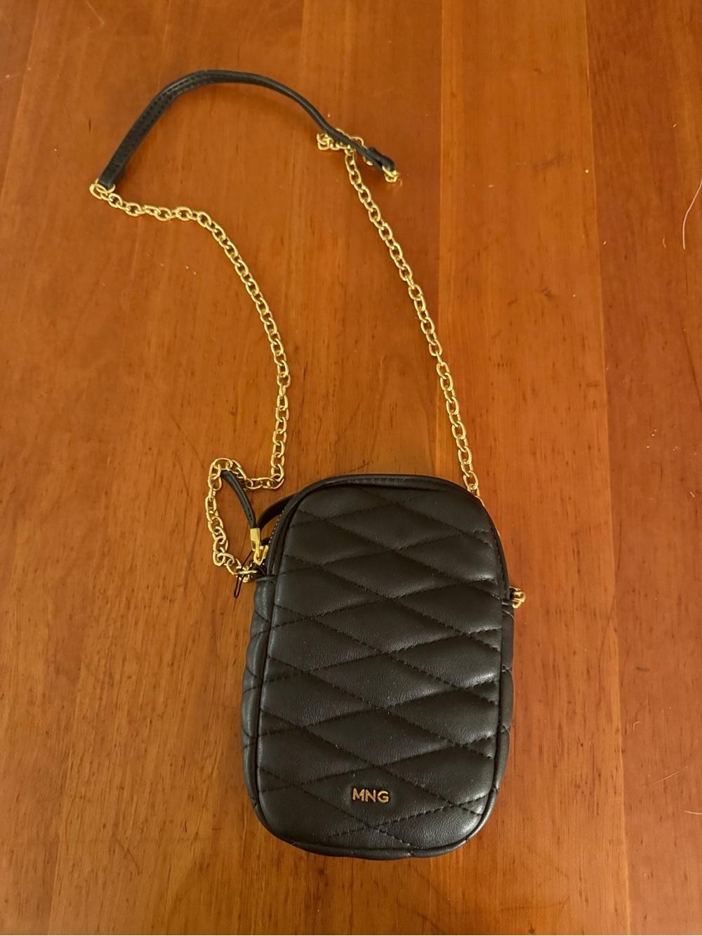 Mango Quilted Black Crossbody with Gold Chain Accent